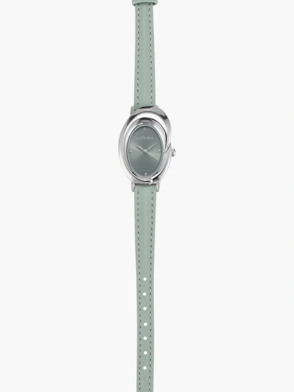 ettika Silver Oval Bubble Dome Watch with seafoam Green Dial and Strap Women’s